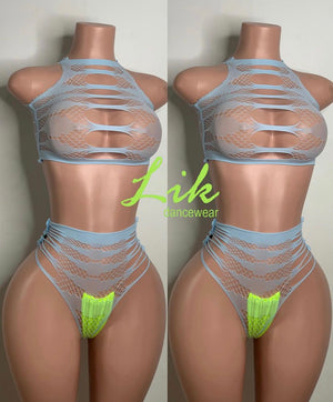 Glacier slashed fishnet two piece