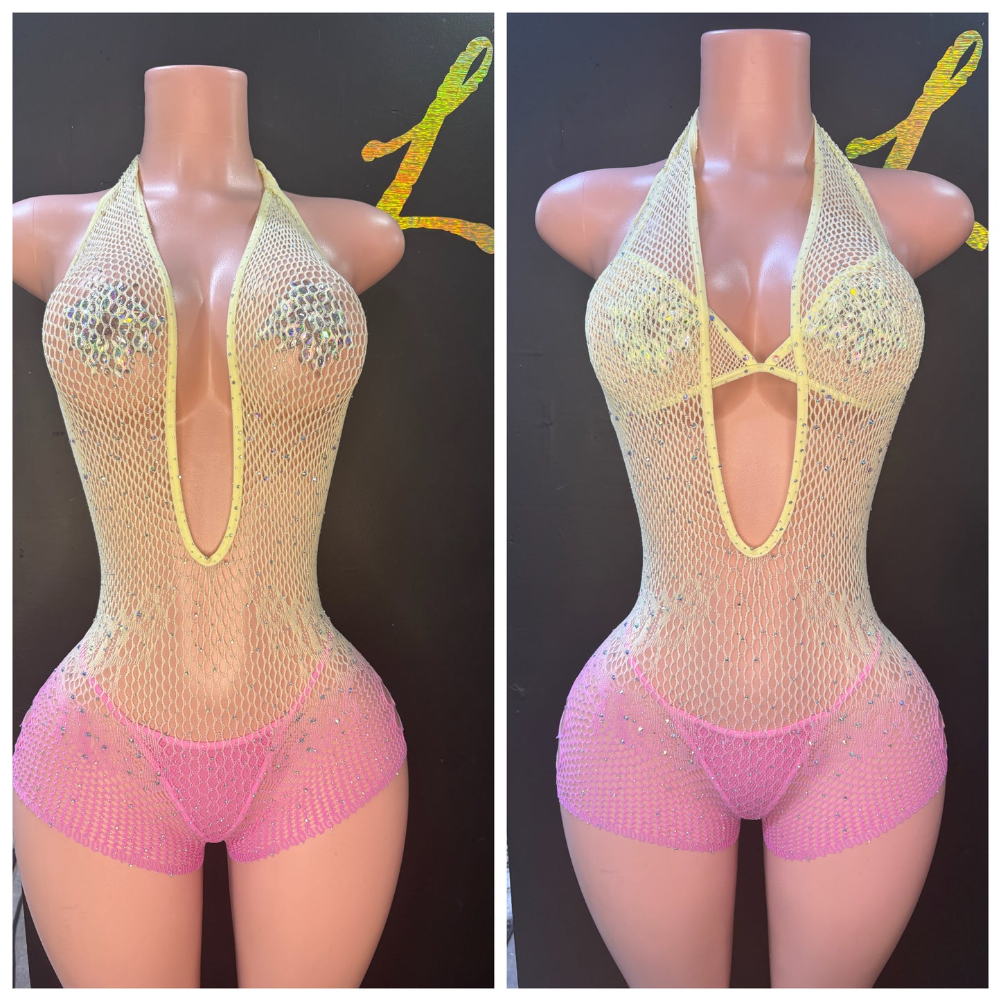 Rave outfit Fishnet Halter Bodysuit  Ella