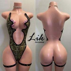 Morrigan lace up backless one piece strip wear