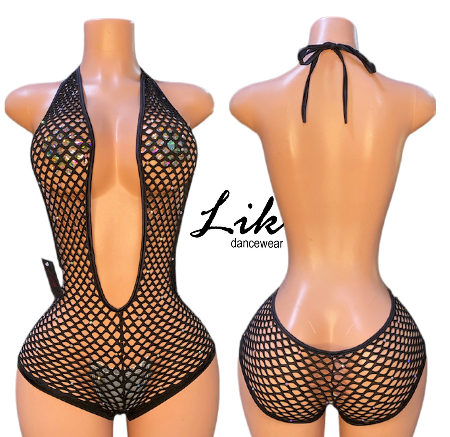 Fishnet Stripper Romper Halter