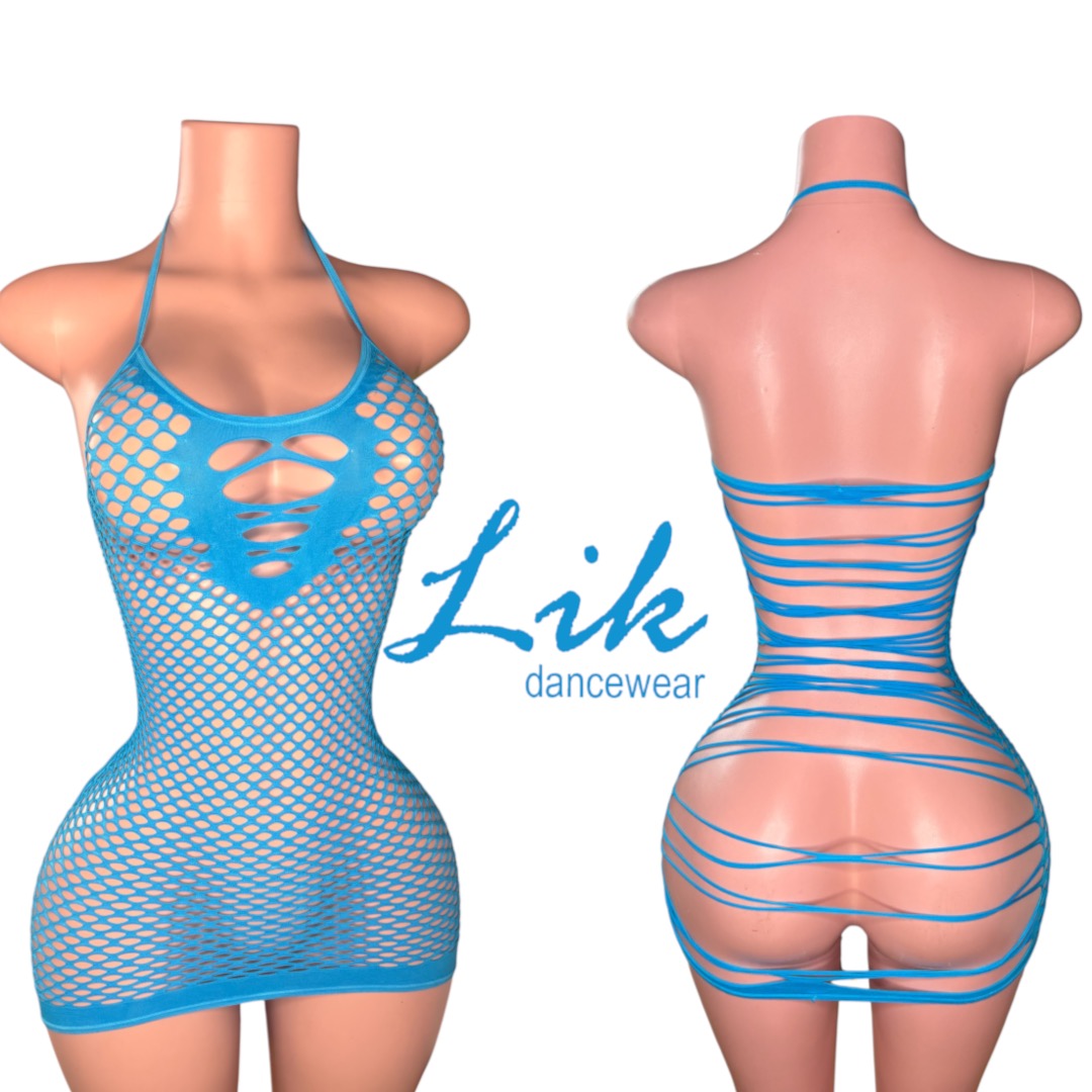“Jordan” Seamless diamond net mini dress with strappy back details