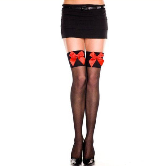 Satin Bow Sheer Thigh High Socks