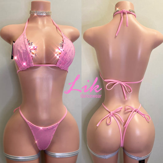 Empire rhinestone tie side bikini set