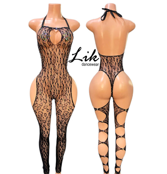 Fierce Rhinestone and Lace Body suit