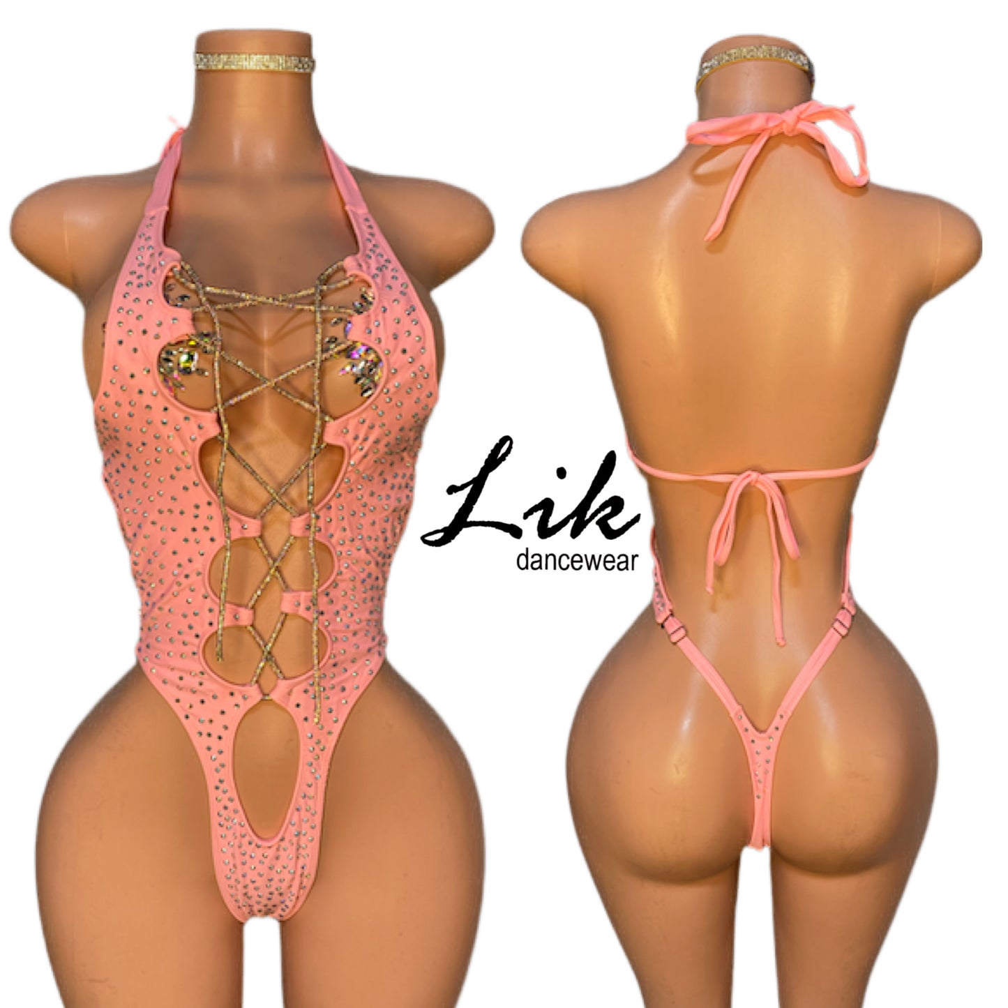 Glitz Sexy Rhinestone Lace Up One Piece