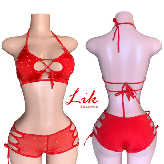 Exotic Dancewear ICE Lace up cut out two piece short