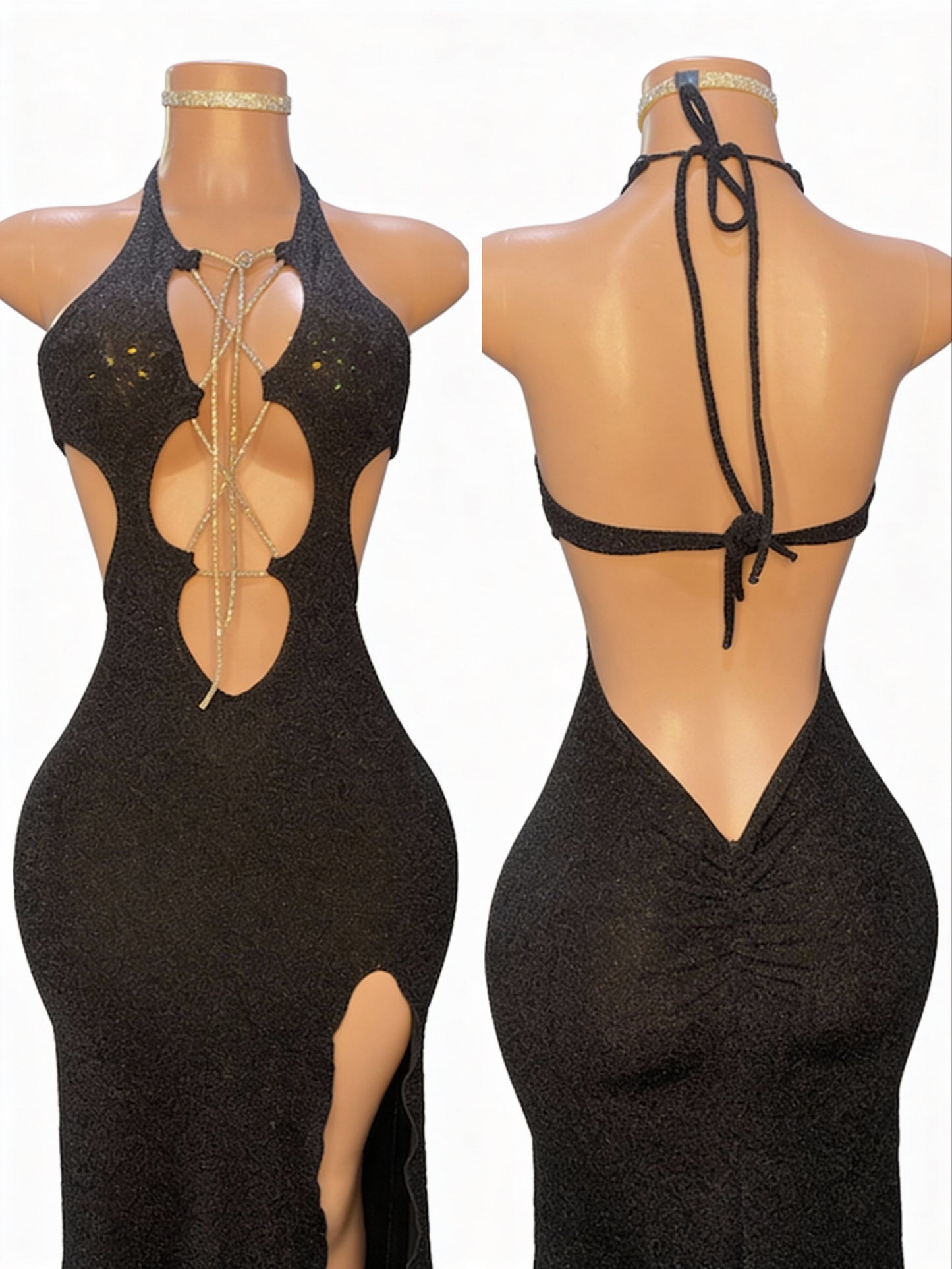 Rhinestone lace up gown