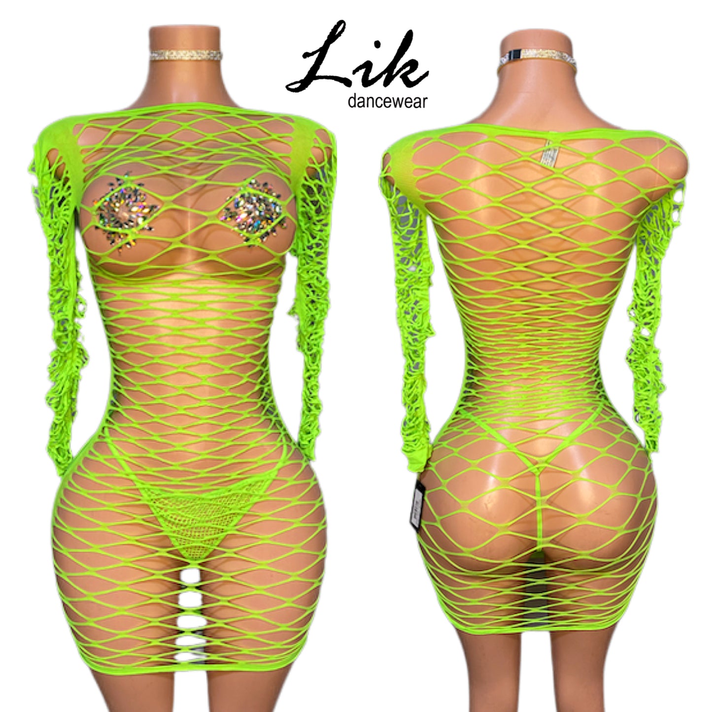 Diamond Net Long Sleeve Mini Dress