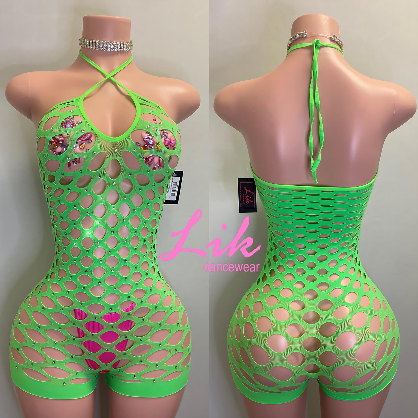 Embody rhinestone wide net romper
