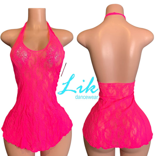 Halter Bow Lace Mini Dress