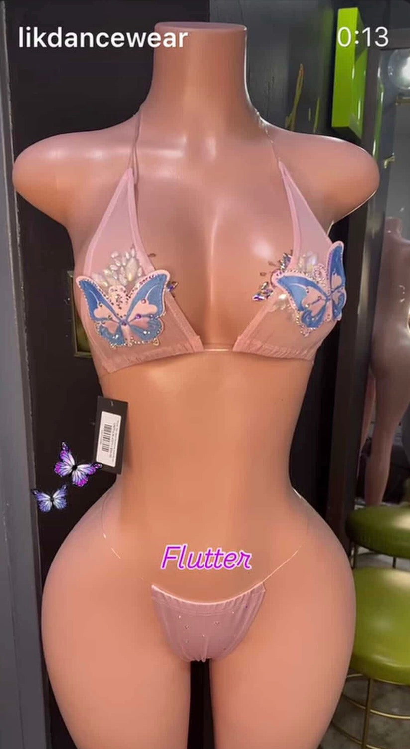 Flutter Two piece rhinestone butterfly set