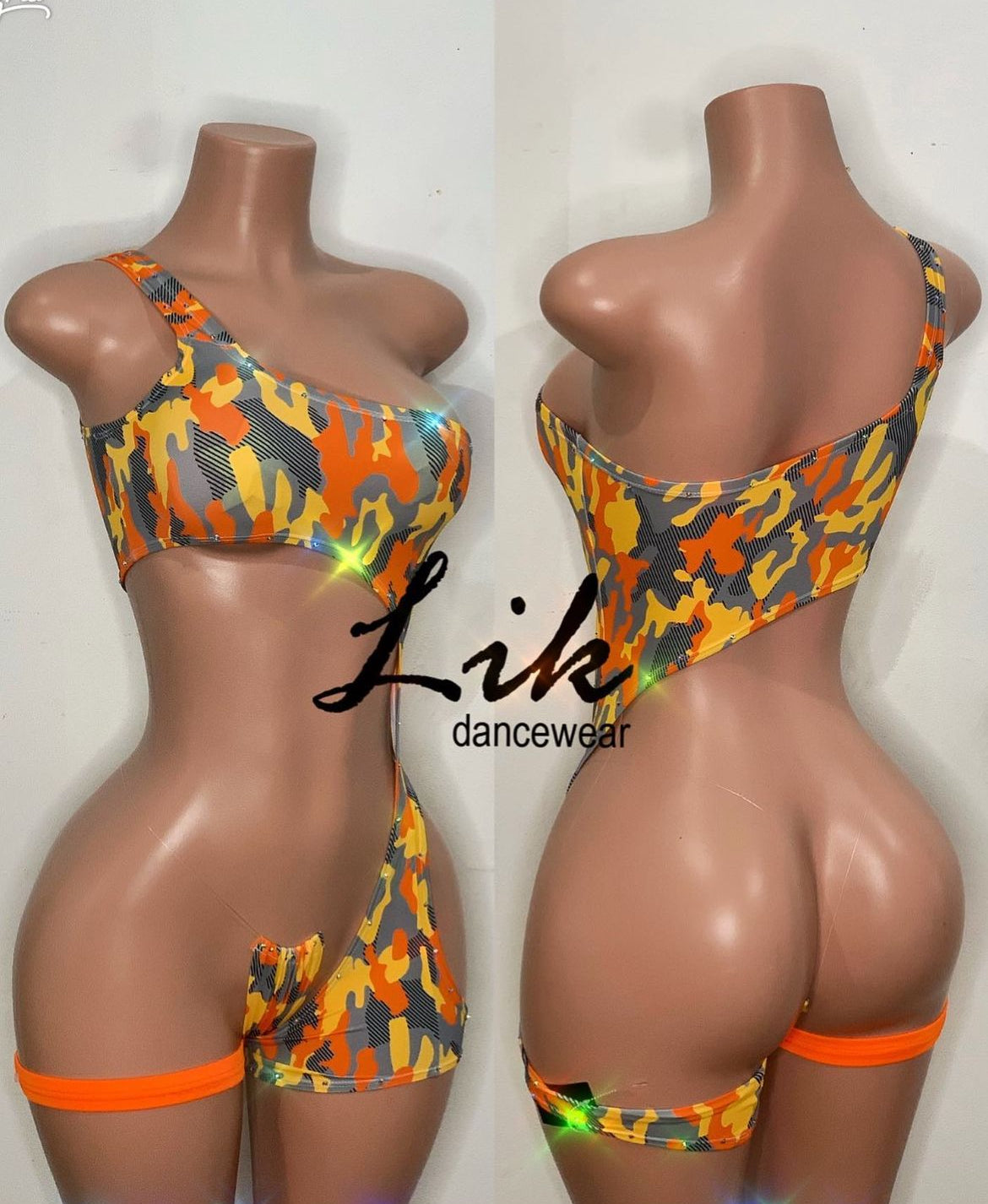 Centerfold sheer one leg one shoulder romper
