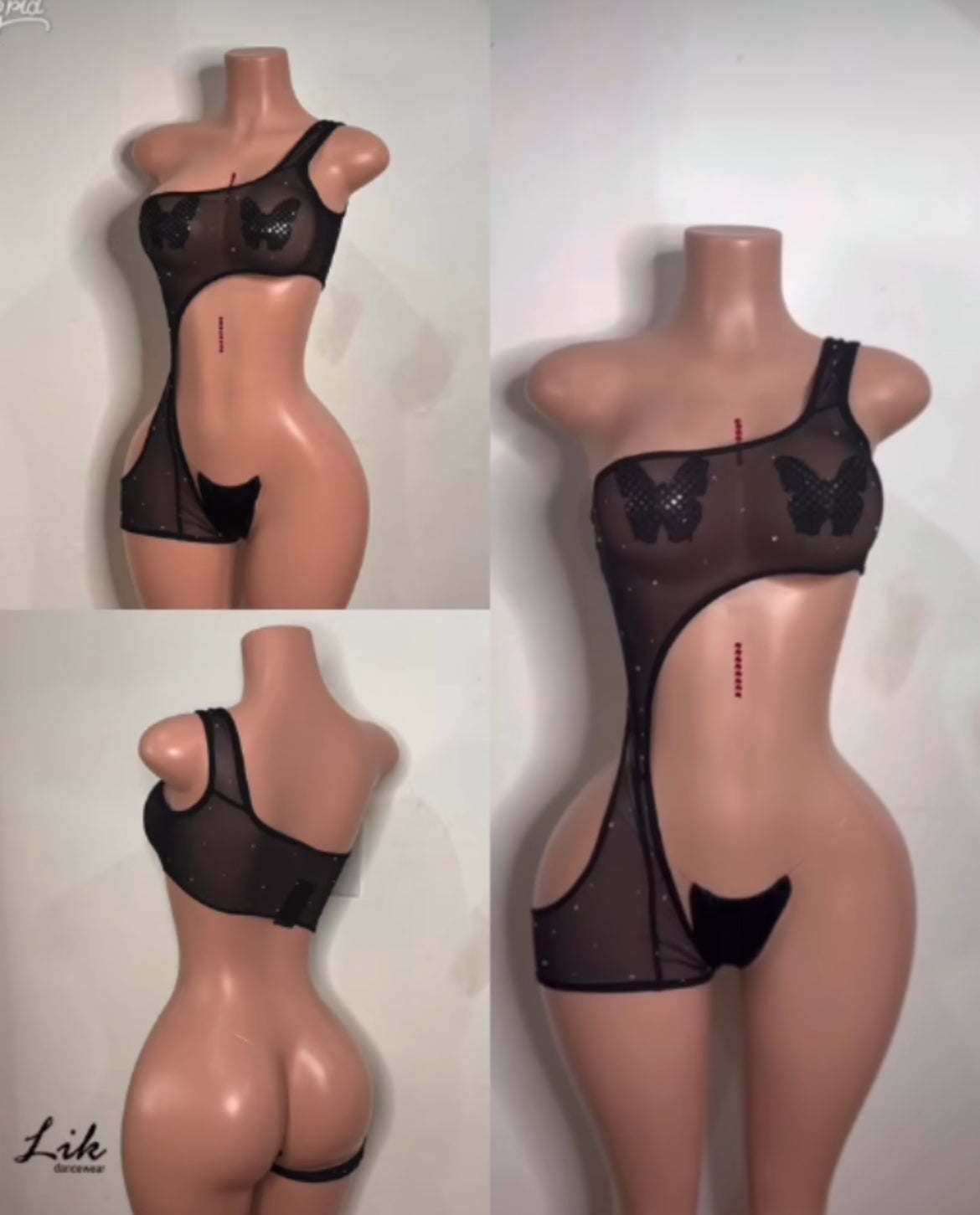 Centerfold sheer one leg one shoulder romper