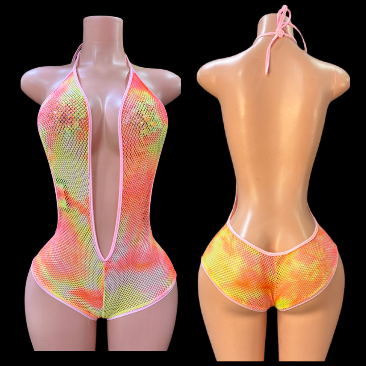 Fishnet Stripper Romper Halter