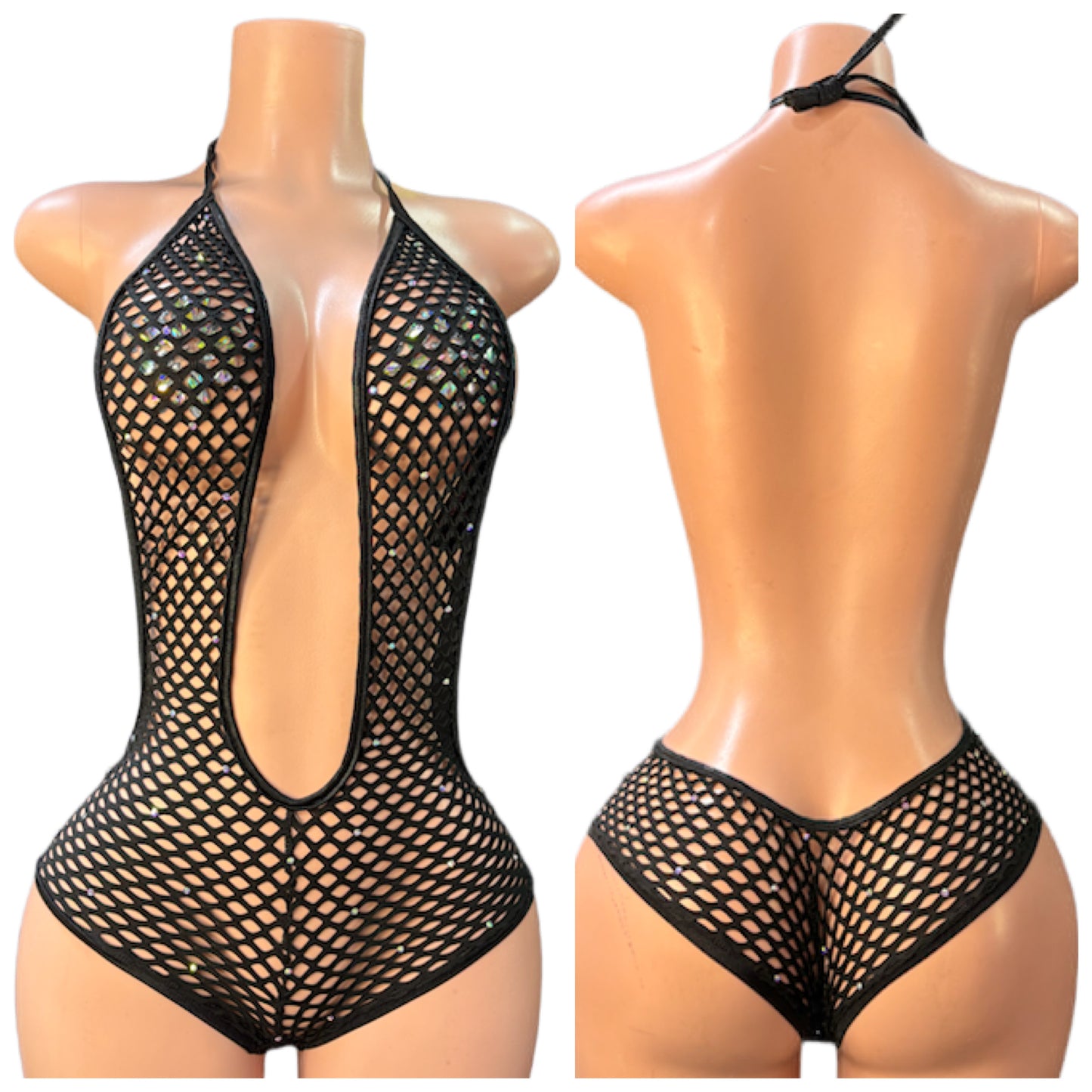 Fishnet Stripper Romper Halter