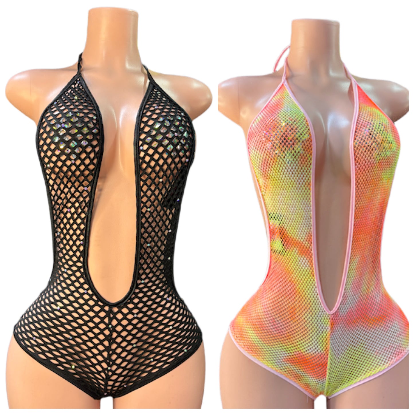 Fishnet Stripper Romper Halter
