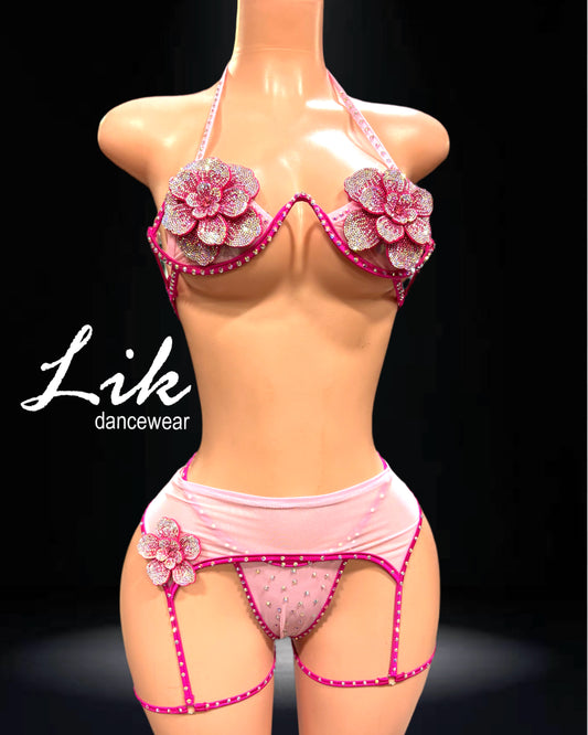 One of One Rose Dancewear three piece rhinestone set