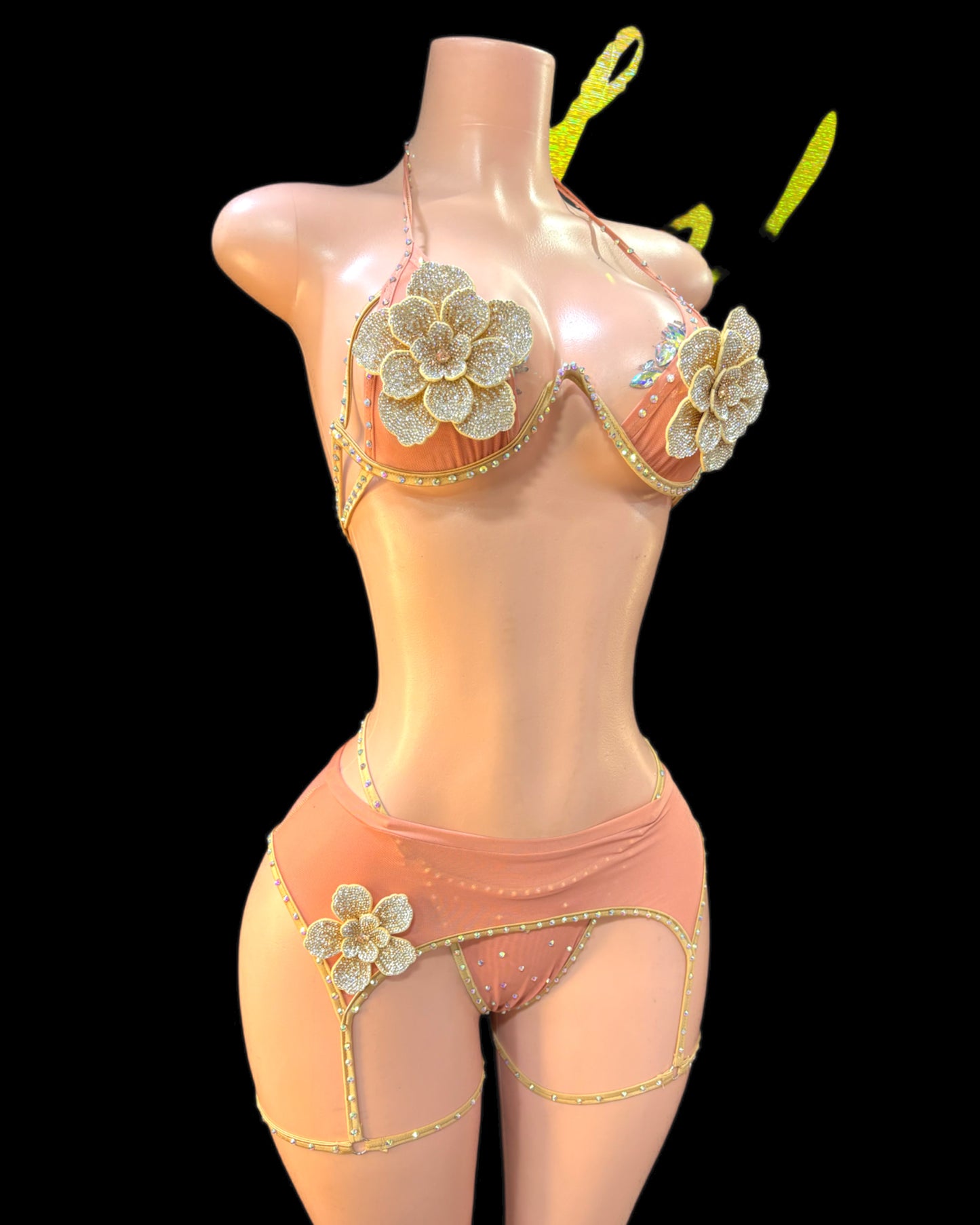 One of One Terracotta Dancewear three piece rhinestone set