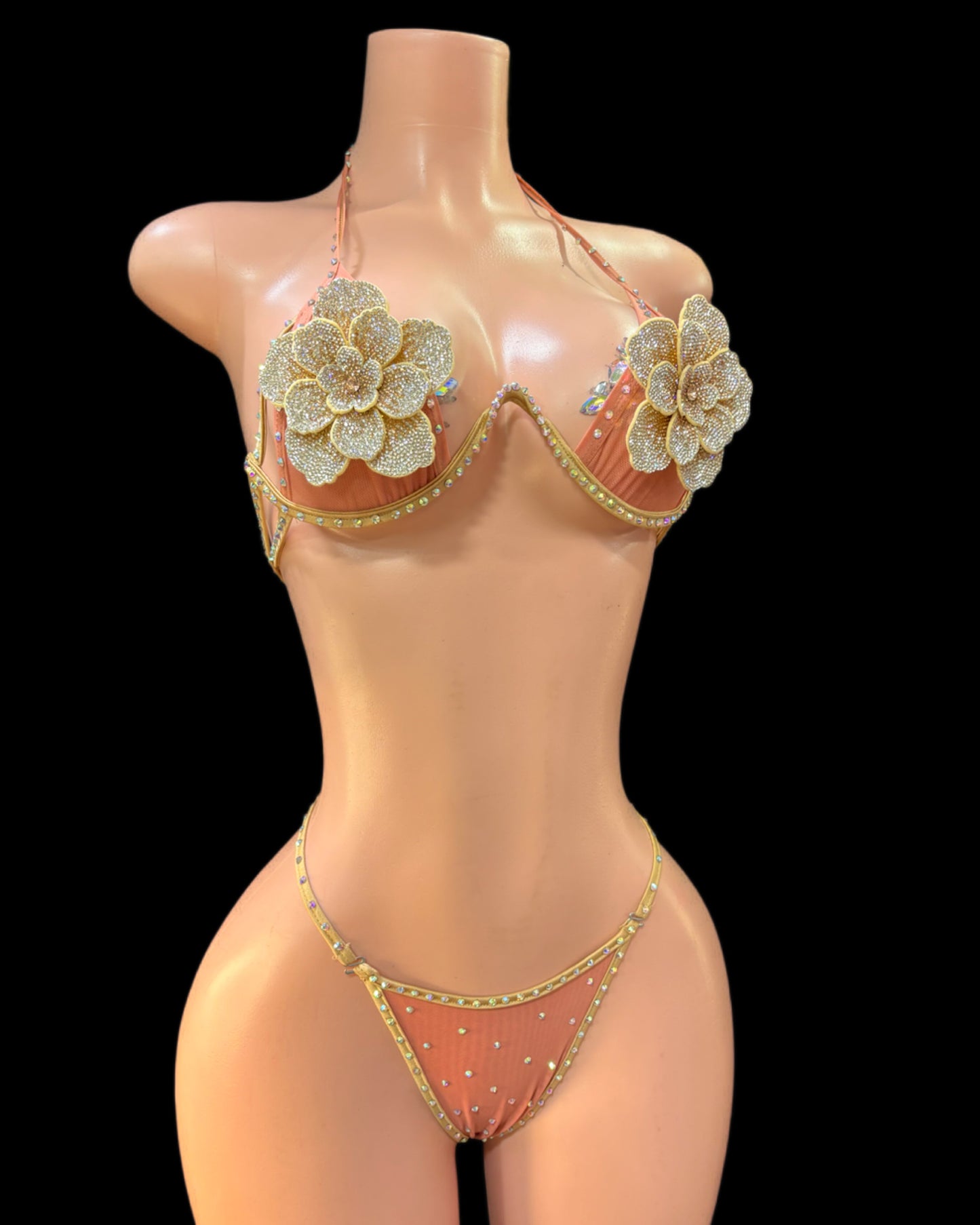 One of One Terracotta Dancewear three piece rhinestone set