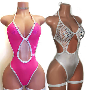 Sicily one piece sheer stripper or bottle girl outfit