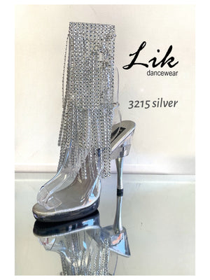 3215-CLEAR silver Rhinestone fringe 5 inch heel clear shoe