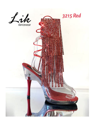 3215-clear Rhinestone fringe 5 inch heel clear shoe