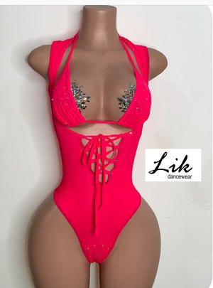 100 Grand LACE UP OPEN FRONT BODYSUIT WITH THONG BACK