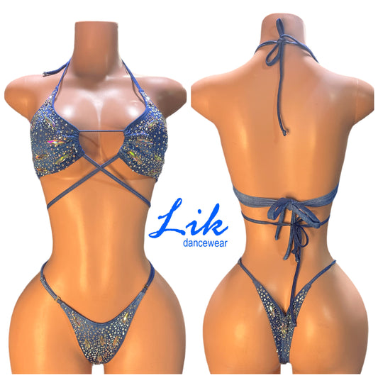 Glo rhinestone two piece thong set