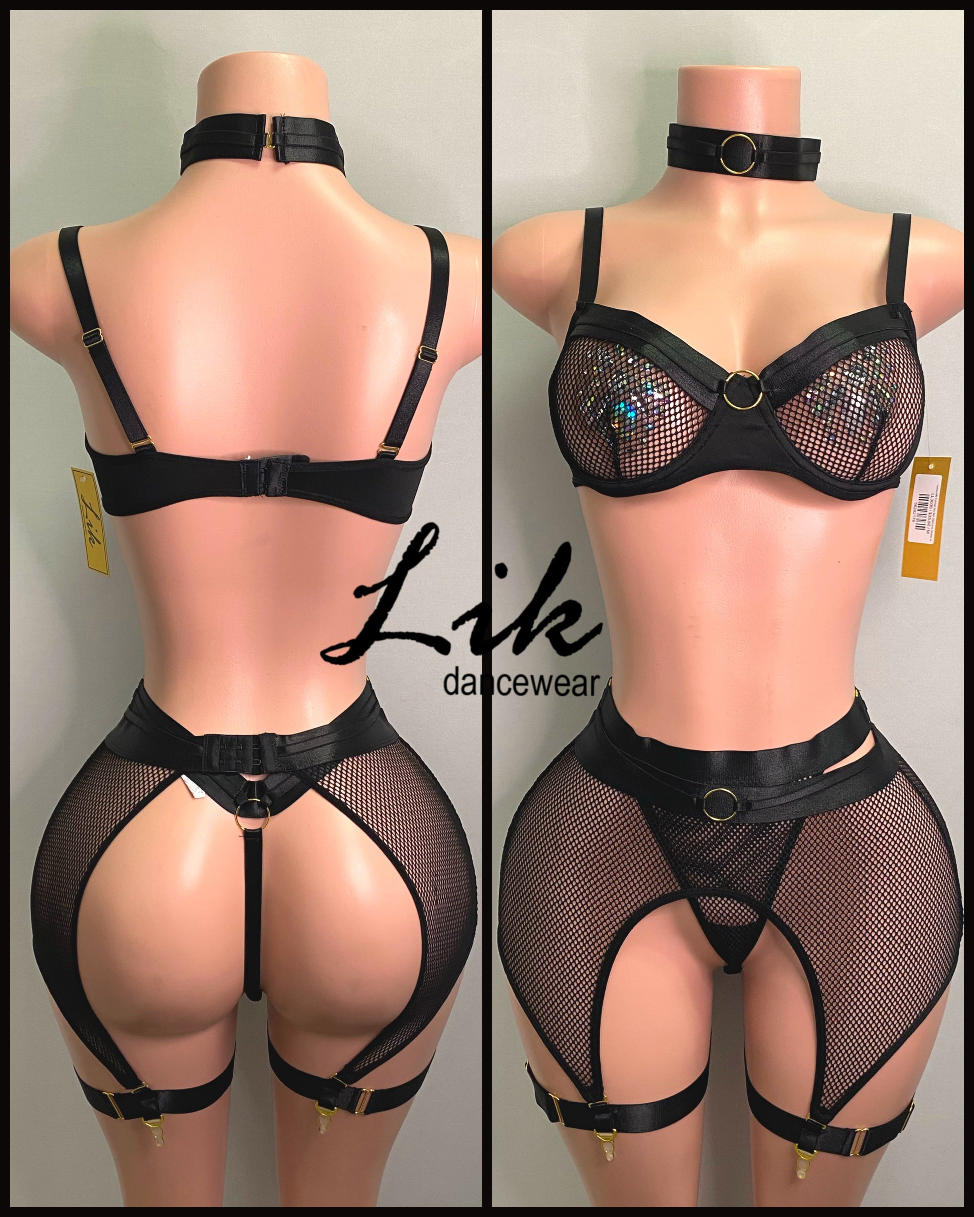 Ladies Fishnet Bra Set ,Skirt and Choker w/ Garters Lik Dancewear Ladies Fishnet Bra Set ,Skirt and Choker w/ Garters Lik Dancewear