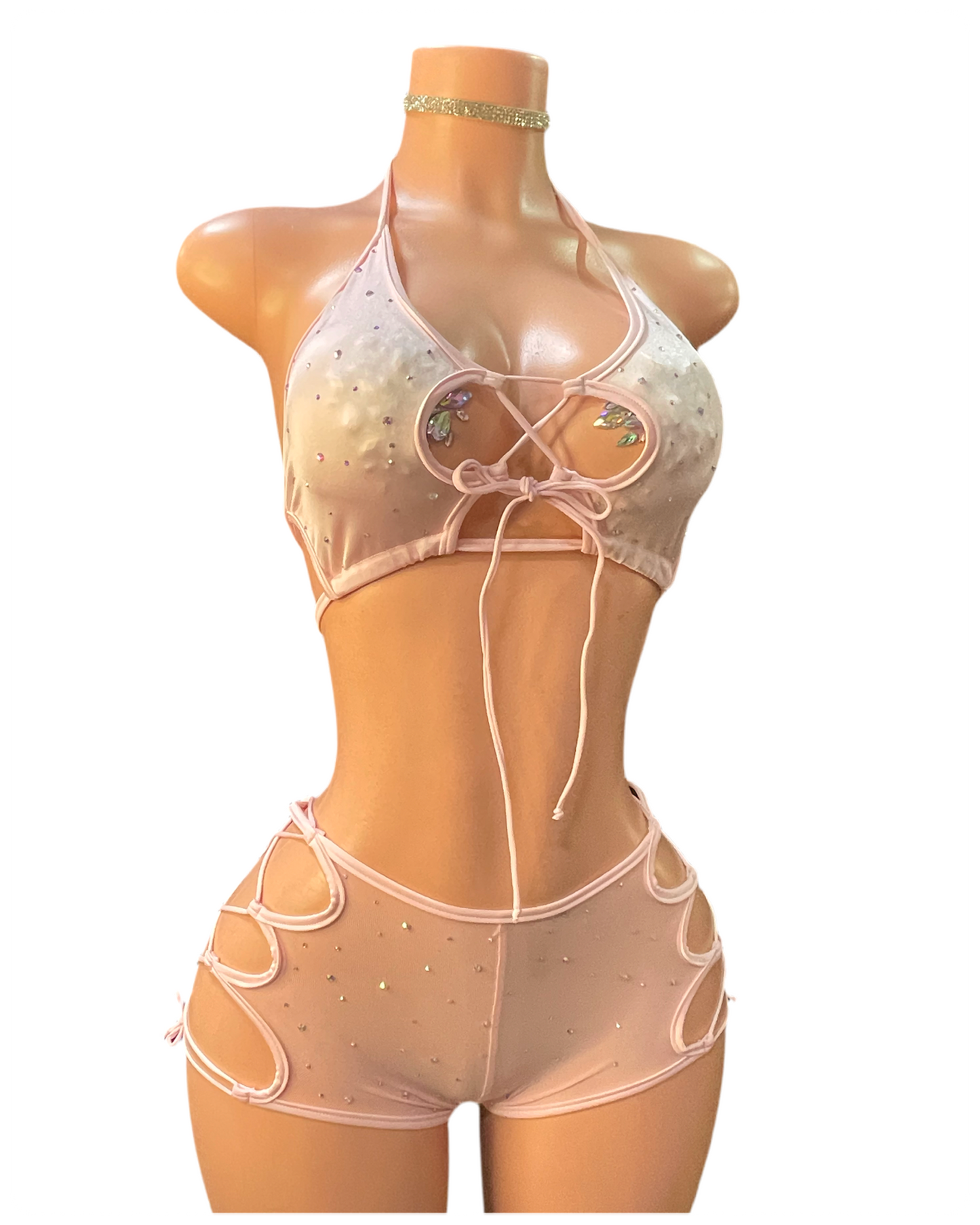 Ice Lace up cut out two piece short