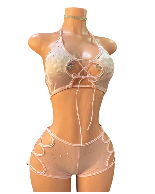 Ice Lace up cut out two piece short
