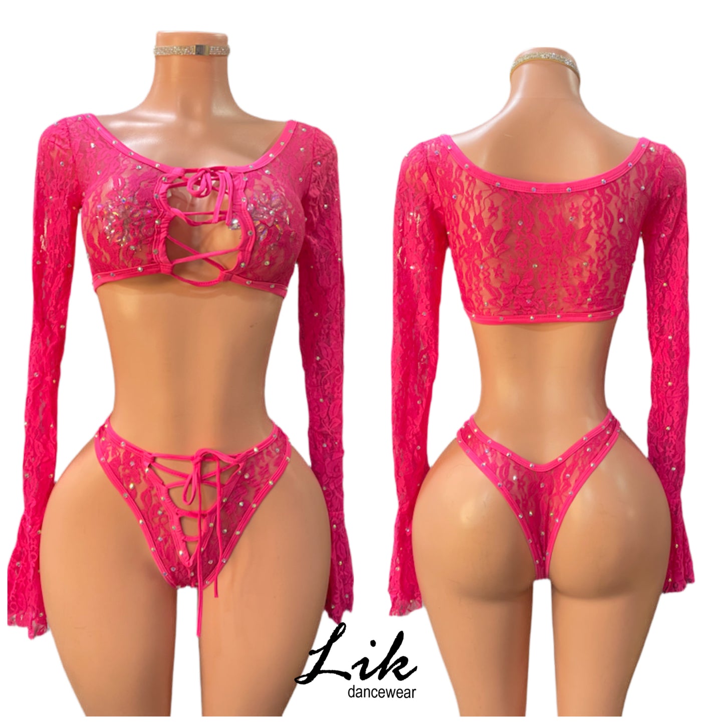 Taffy Baby Two Piece Long Sleeve Set w/ Lace Up Thong