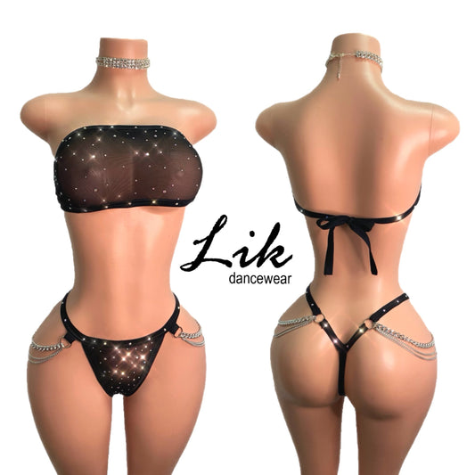 Envy strapless mesh chain accent bottom thong two piece