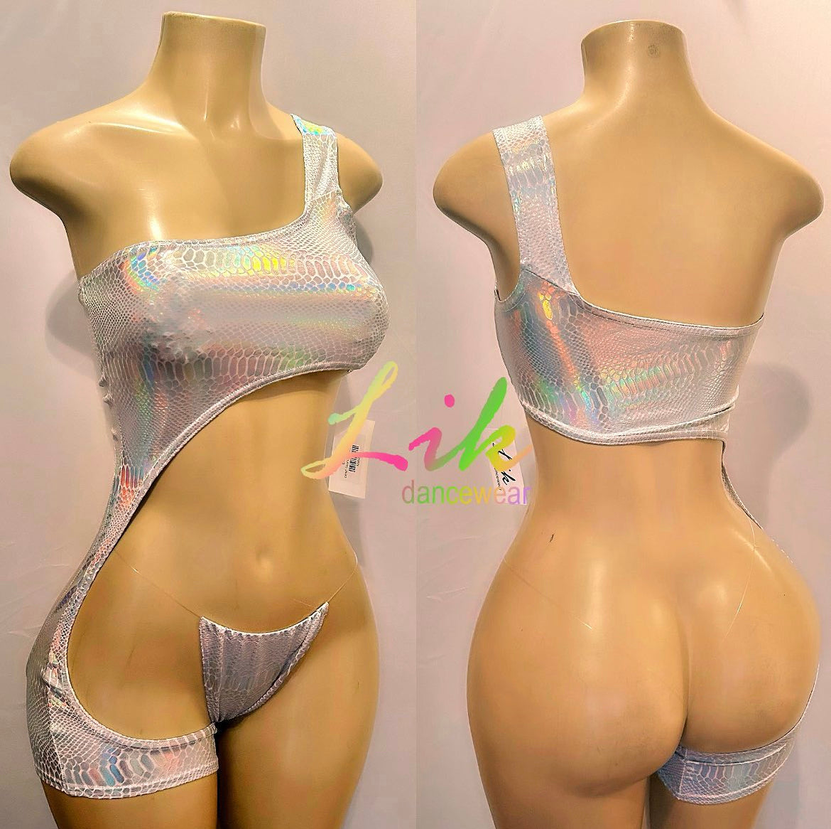 Centerfold sheer one leg one shoulder romper