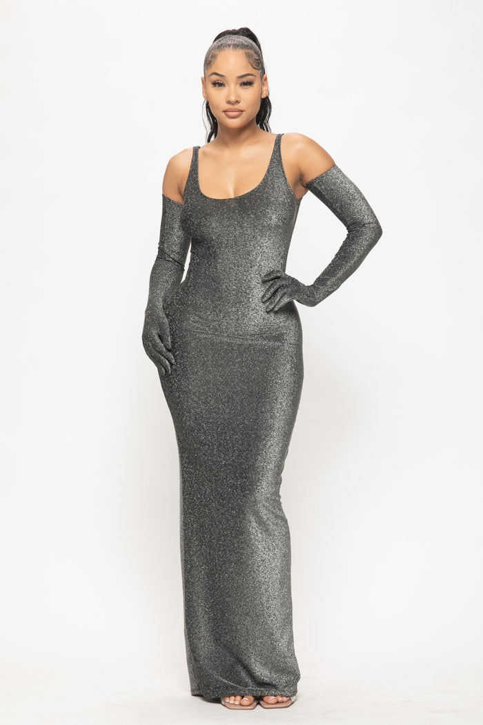 Metallic Maxi Dress w Glove Sleeves