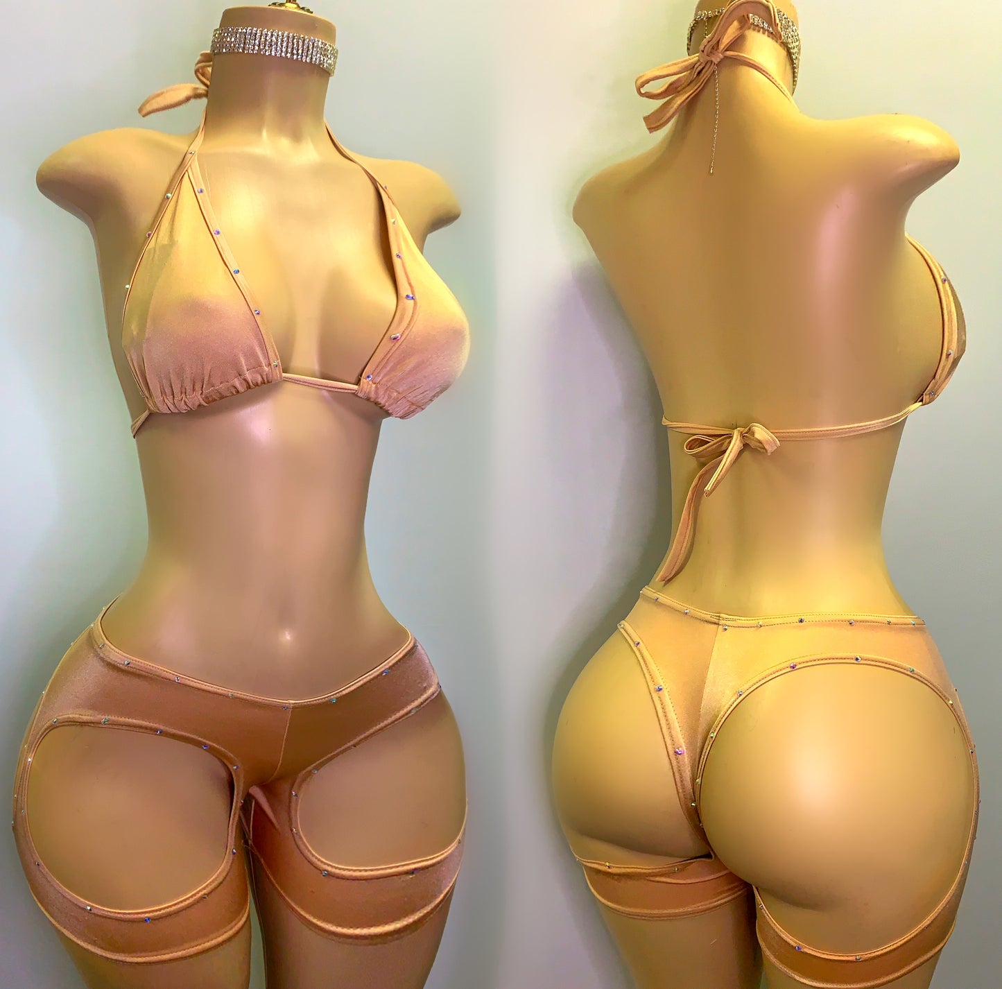 Feisty peek a boo cutout butt two piece