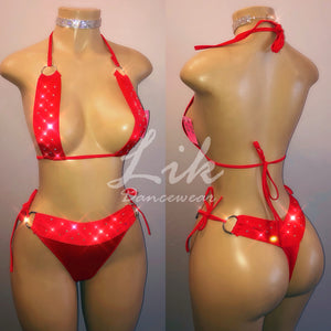 Wild Cherry rhinestone tie thong two piece stripper outfit