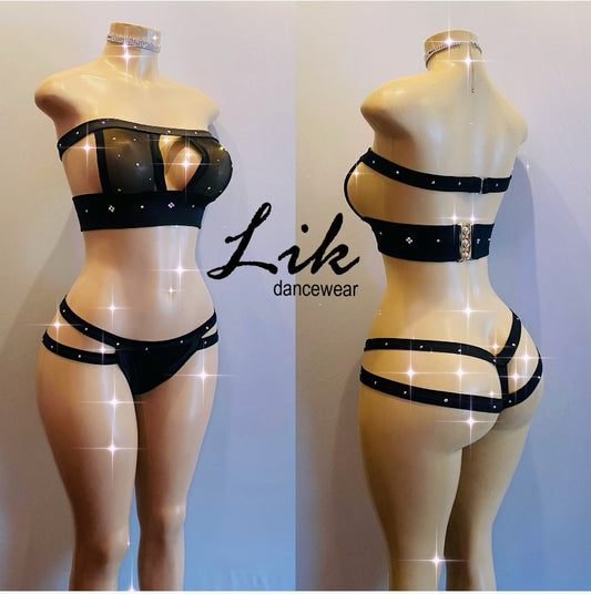 Jane bandeau double strap thong two piece